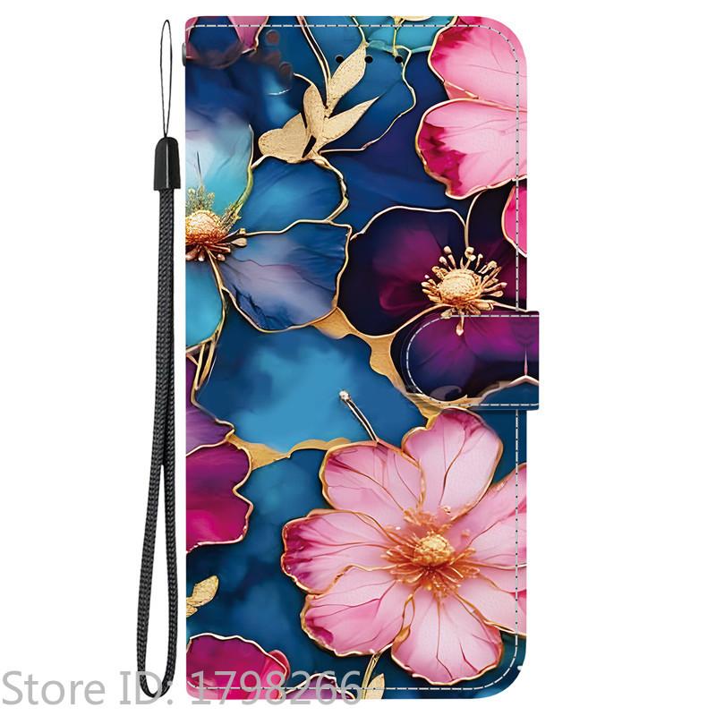 Elegante Portafoglio Colorato con Fiore Custodia per Telefono per Samsung Galaxy A27 5G SM-A276 A 27 Copertura in Pelle Flip Magnetica Carino Modello 3D Capa