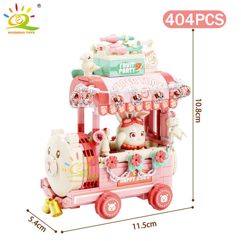 HUIQIBAO City Street View Series Cute Pet Wish Train Shop Mini MOC Model Building Block Micro Set Creative Store Bricks Toys Kid
