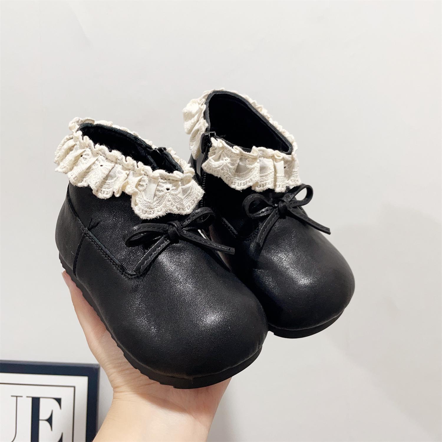 

Lace-Trimmed 2025 Winter Baby Girl Ankle Boots with Fleece & Bows Size 19, inner length 13.5 cm чёрный
