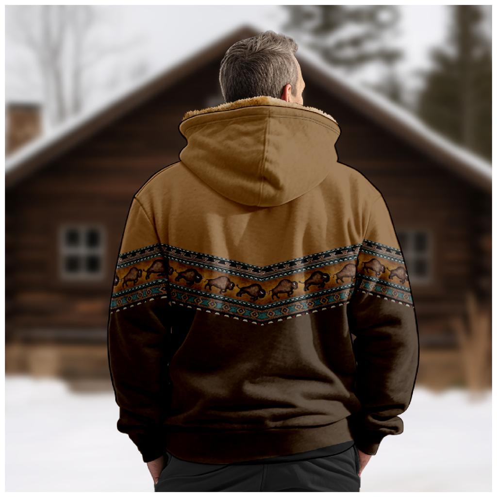 Men's Winter Print Jacket Men's Casual Trend Zipper Hooded Jacket