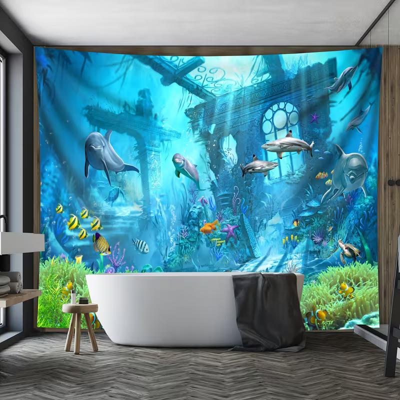2D Coral Reef Underwater Tapestry for Aquarium & Ocean Party Photo Booth Background