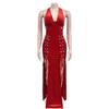 Women's Halter Backless Sexy Slit Long Dress - European and American Fashion