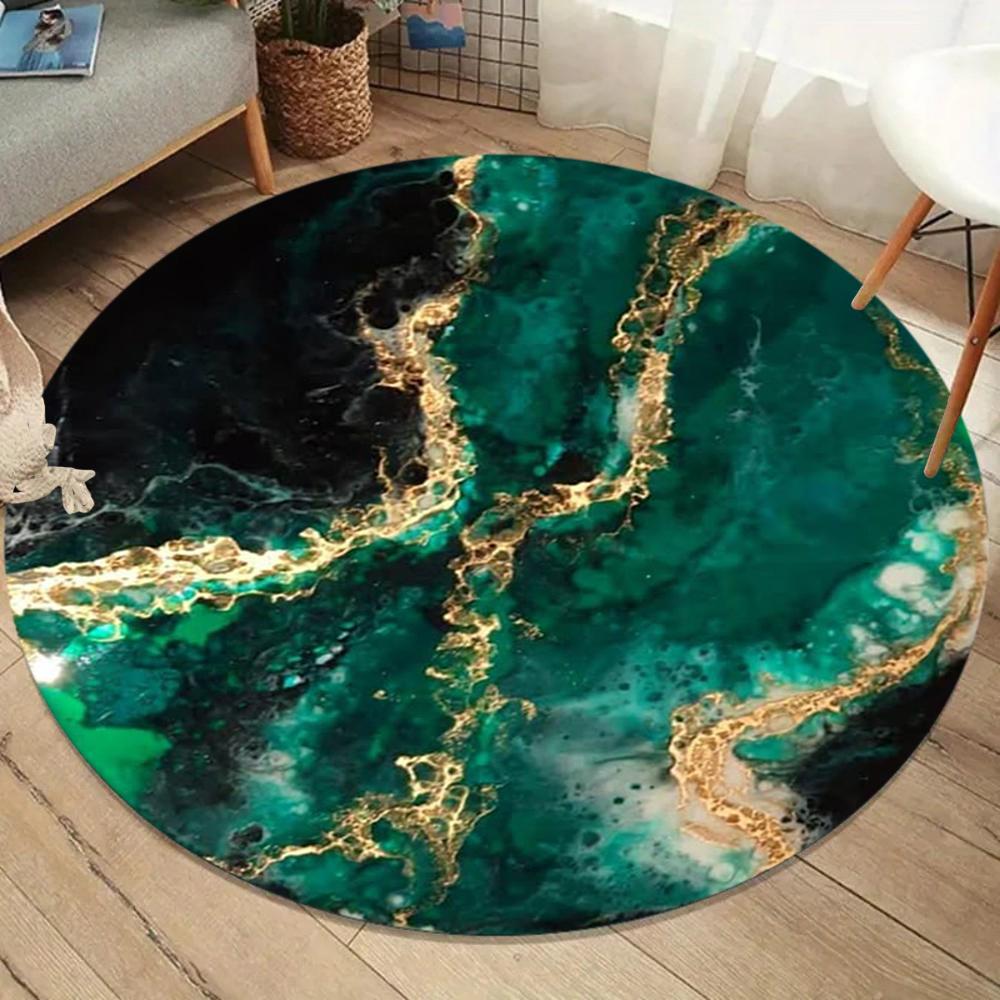 Gold Foil Marble Pattern Round Rug Living Room Bedroom Carpet Glittering Design Soft Durable Home Decor Luxury Stylish Styles