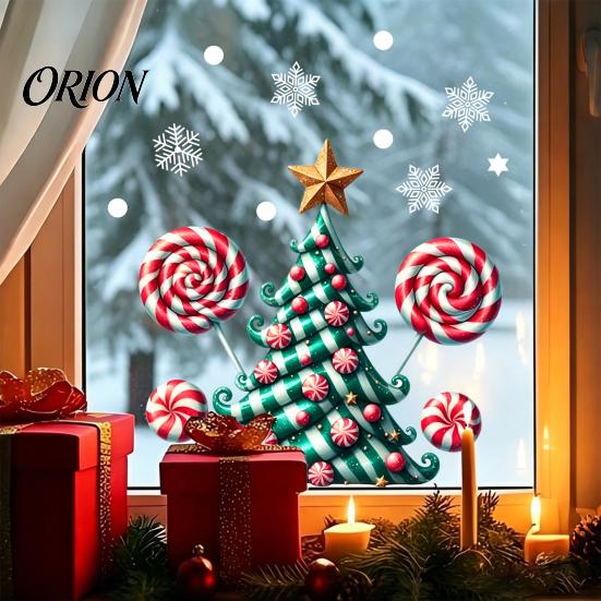 Easy Peel And Stick Wall Mural Candy Christmas Tree Window Static Sticker, Waterproof PVC Removable Customizable Seasonal Art Glass Clings, Decorative