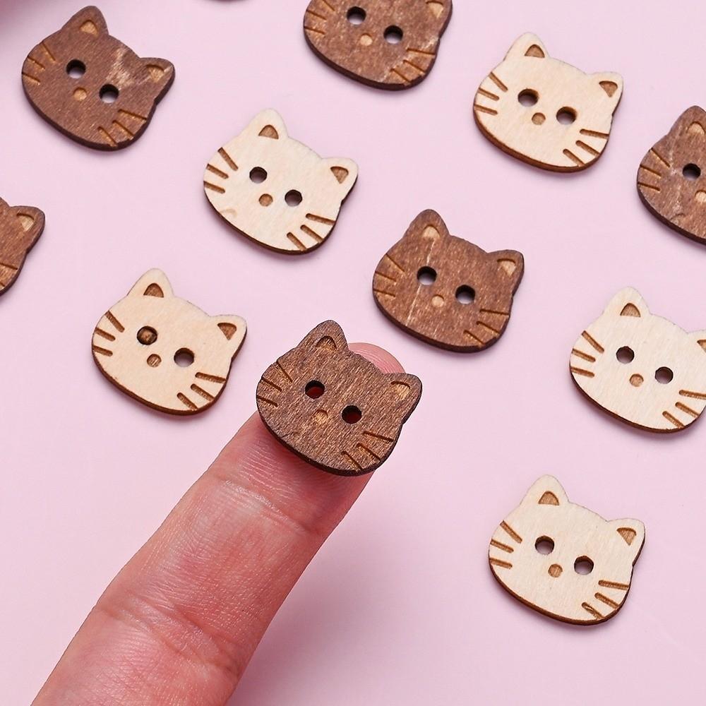 20 Stück Kleine Holzfischknöpfe Bären-Cartoon-Katzenform-Knöpfe DIY 2 Löcher Nähknöpfe Taschen Hüte