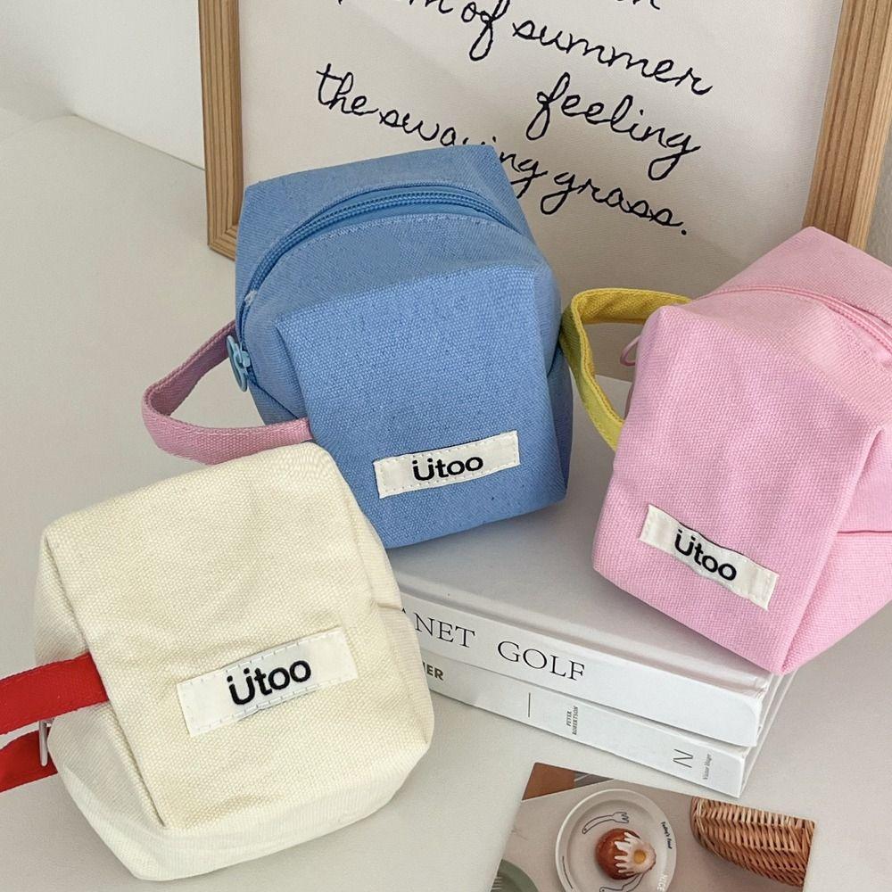 

Handheld Canvas Coin Purse Korean Style Women Toiletry Bag New Ladies Makeup Bag Girls білий
