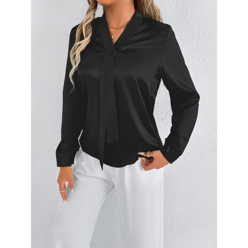 Summer Satin Shirt White Women's Solid Color Top Shirt