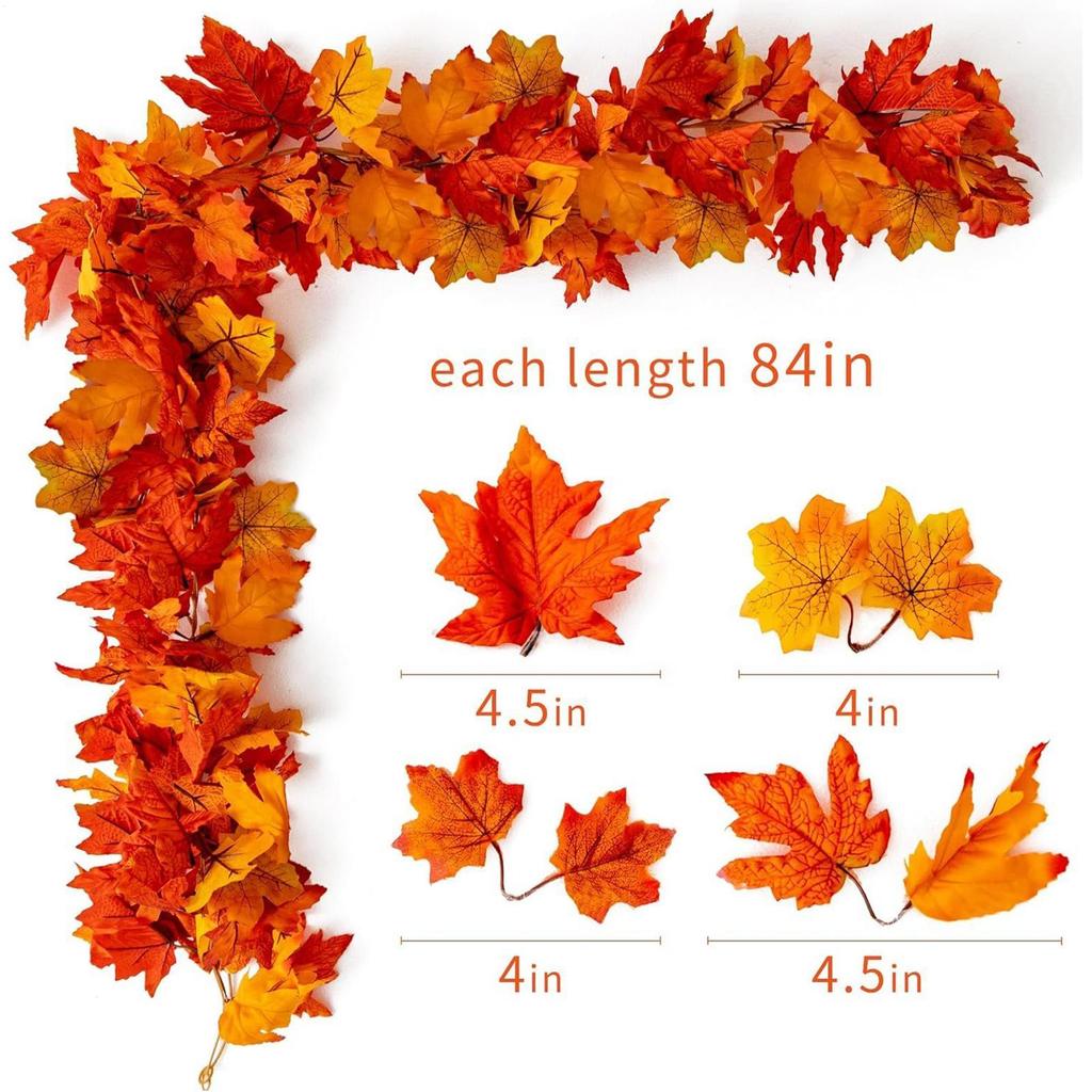 4 Stück Thanksgiving Künstliche Ahornblätter Ranke 1,7 Meter Hängende Ranke Hochzeitsdekoration Herbstkranz Simulation Ahornblätter Ranke