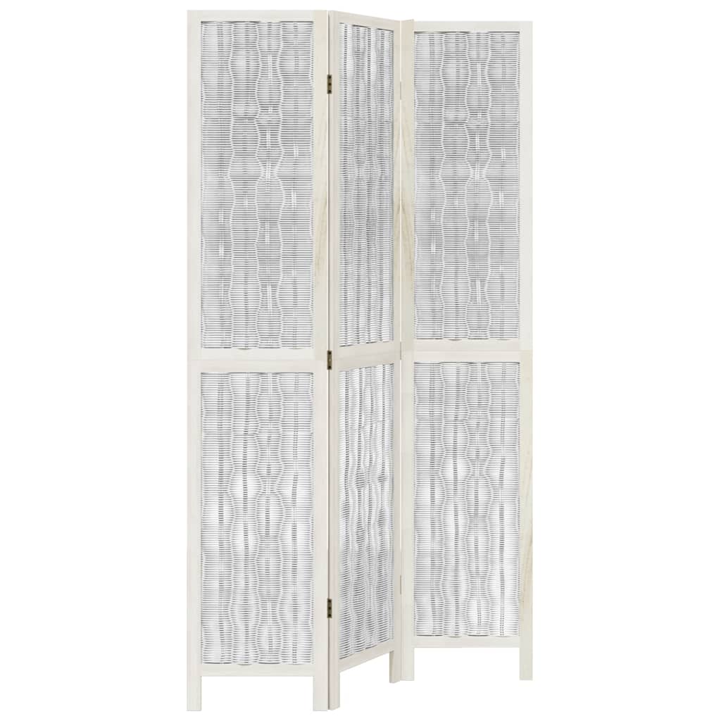 Vidaxl Room Divider, 3-Panel, White, Solid Paulownia Wood