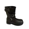 Medium Tube Knight Boots Large Tube Circumference Fashion Belt Buckle Boots Women's Folds Pile Thick Heel Retro Style New Thin