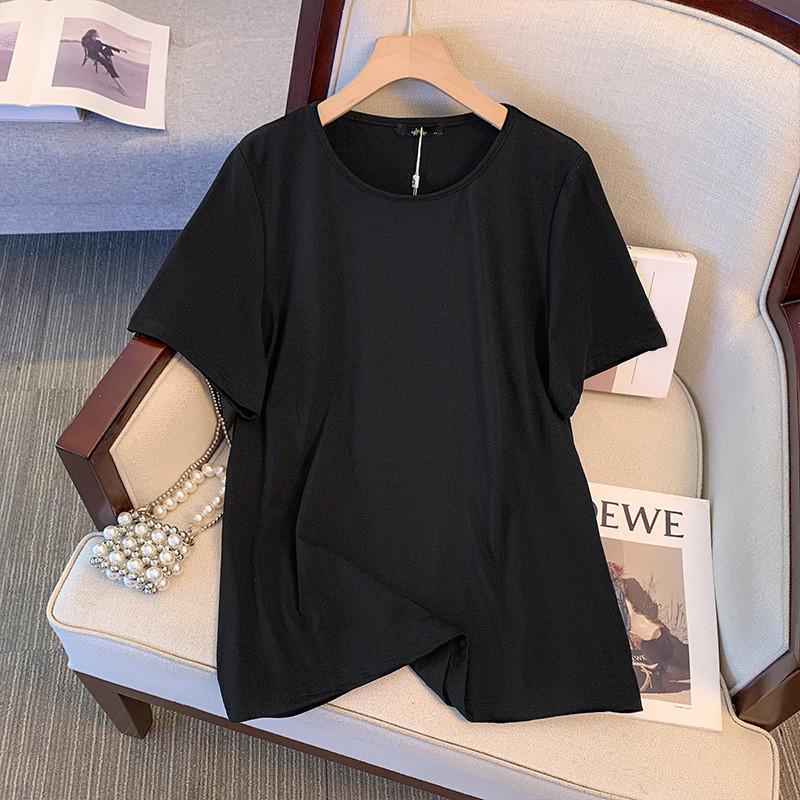 Deformation Strategy Plus Size Women's Loose Solid Color Slimming T-shirt - Short Sleeve Spring/Summer Top