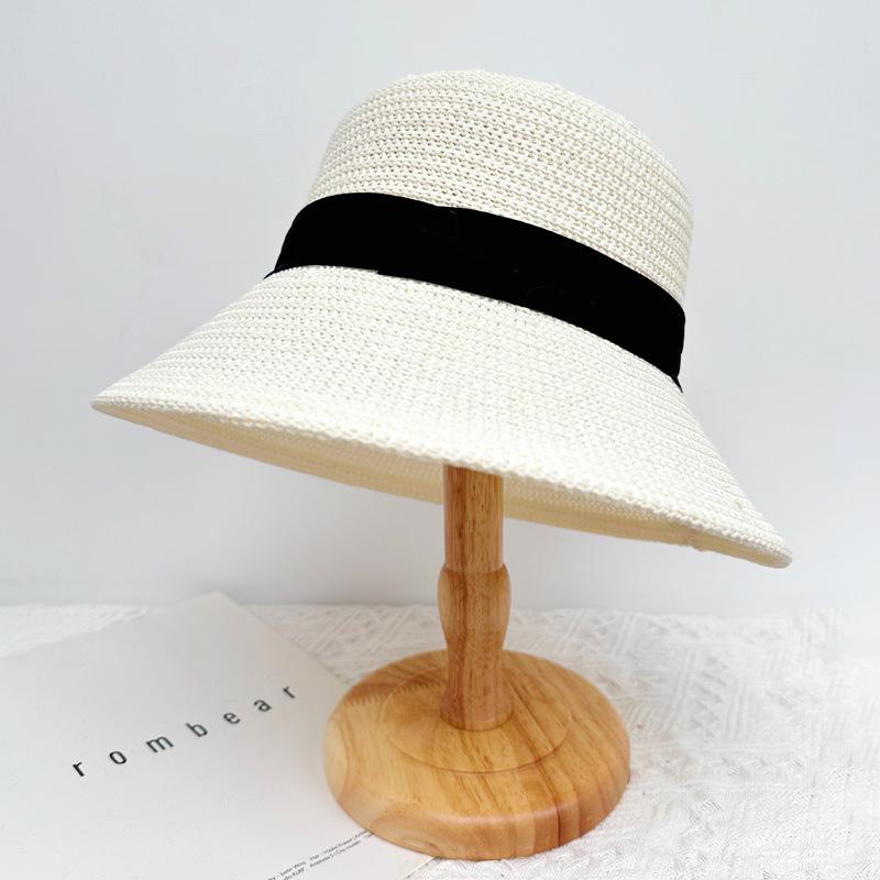 Wenling hat women's summer sunscreen big eaves hat thin knitted hat fashion breathable bucket hat outdoor sun hat tide