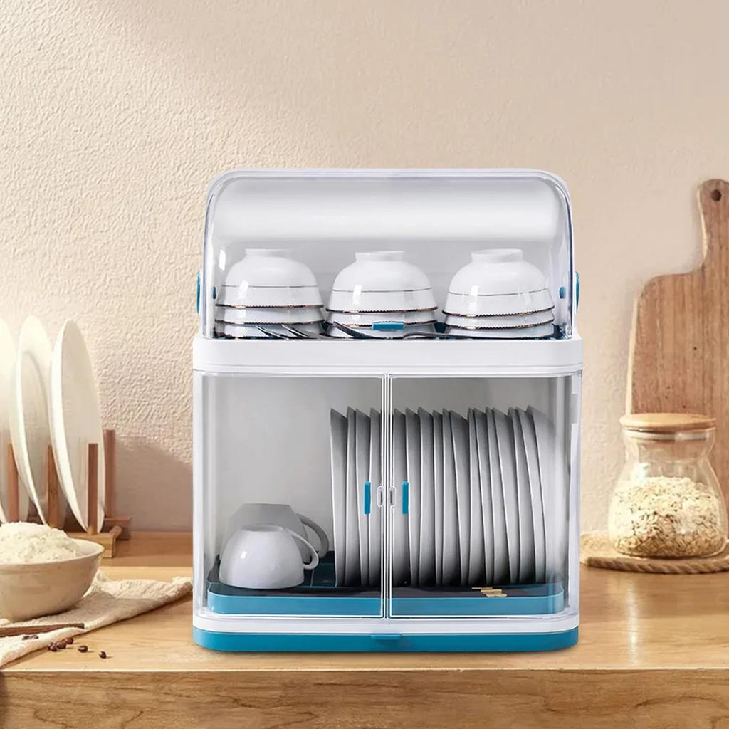 Bymaocar 2-layer Dish Drying Rack Kitchen Drainage Storage Rack, Cutlery Drainer PP Plastic with Detachable Drip Tray Dust-proof