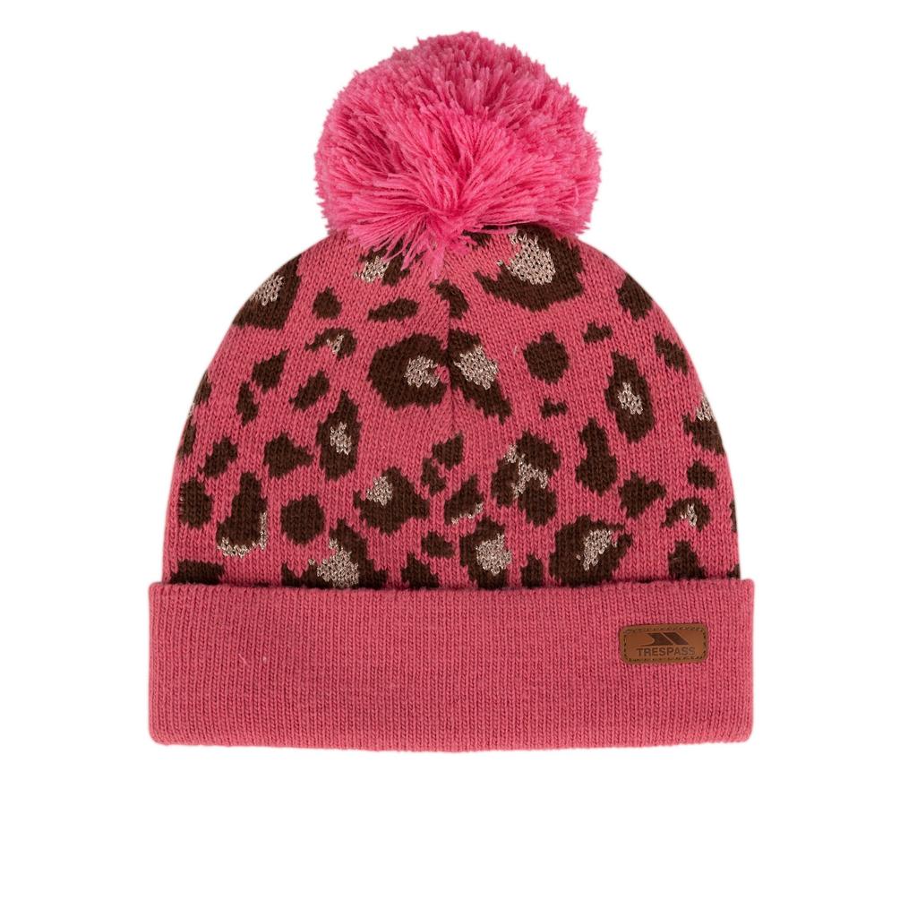 Trespass Girls Kaylani Leopard Print Knitted Beanie