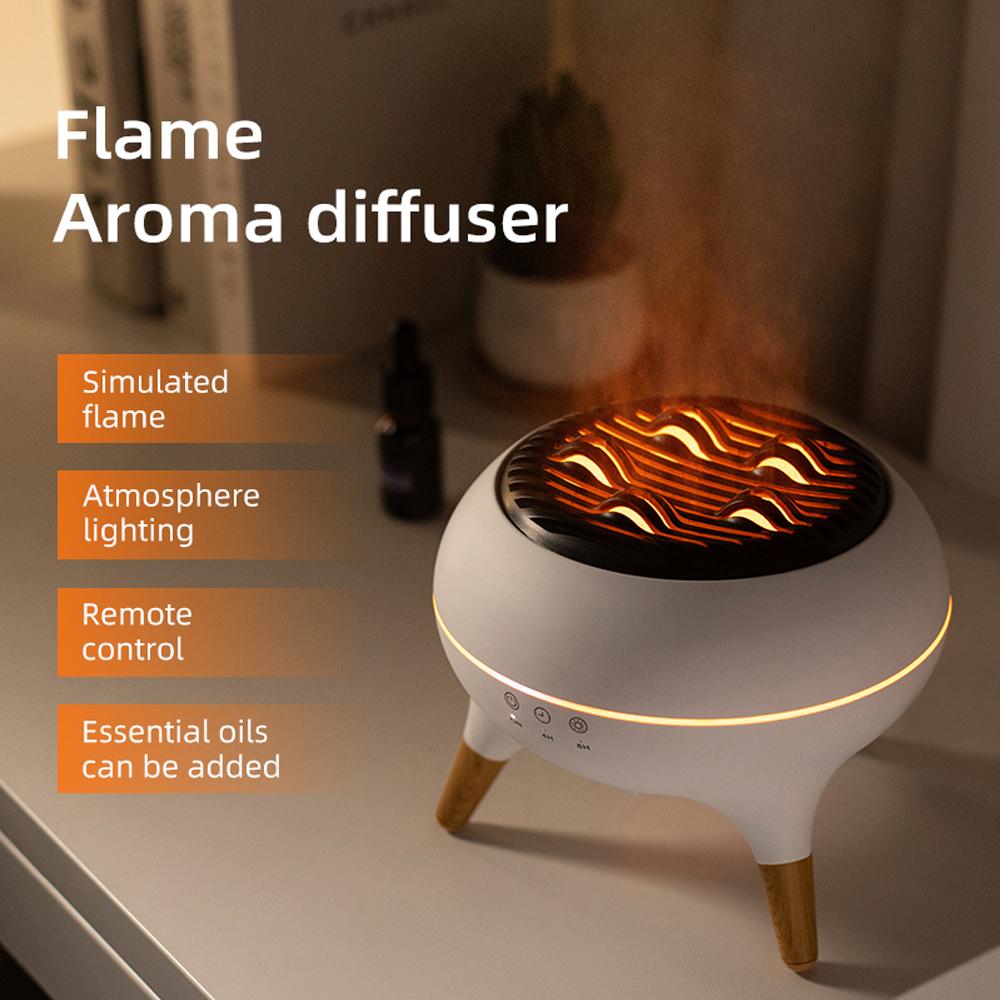 350ml Humidifier Aromatherapy Essential Oil Simulate Flame Aroma Diffuser,Remote Control Adjusted Colorful Atmosphere Lighting,