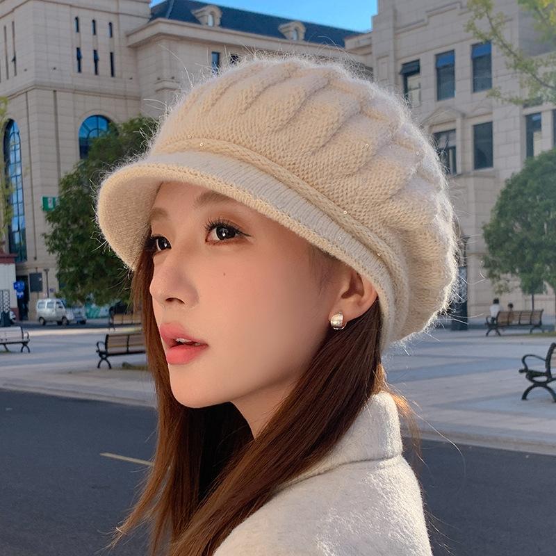 Autumn and Winter Peaked Cap Women's Bald Hat Thickened Ear Protection Hat Warm Knitted Wool Hat