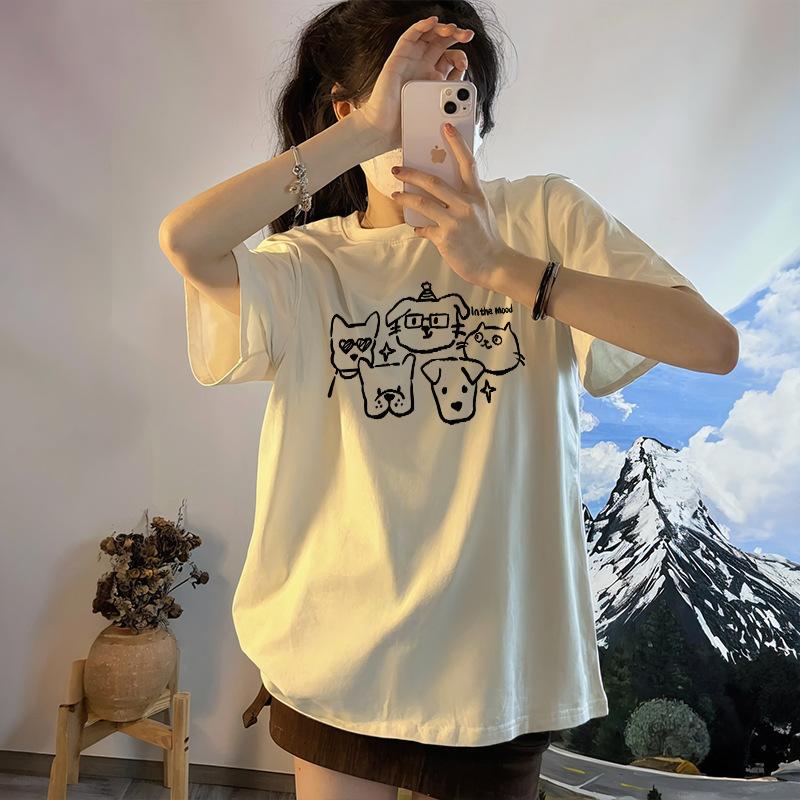 Large Size Cotton Gray Short-sleeved T-shirt Women's New Summer Loose Half-sleeved T-shirt Design Casual Crew Neck Top