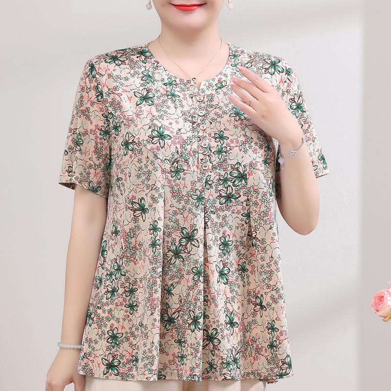 Plus Size Elegant Women's Blouses Summer Oversize Tops Woman Casual Short Sleeve Shirts