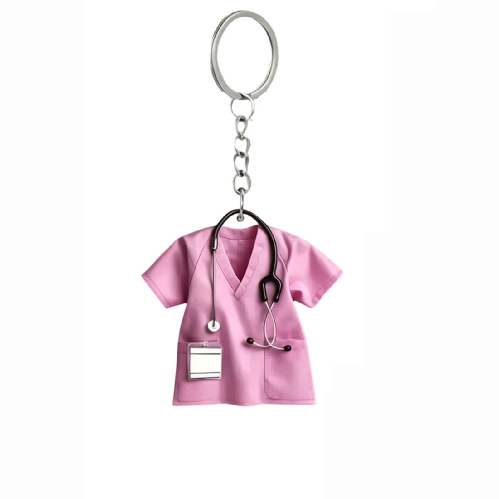 Acrylic Medical Worker Keychain Nurse Scrub Uniform Design Stethoscope and ID Badge Holder Key Ring Accessory for Healthcare Professionals One Size розовый