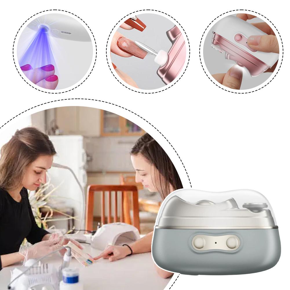 4-in-1 Auto Electric Nail Trimmer Clipper - Nail Grinder Polisher with UV LED Lamp, Portable Manicure Pedicure Cutter