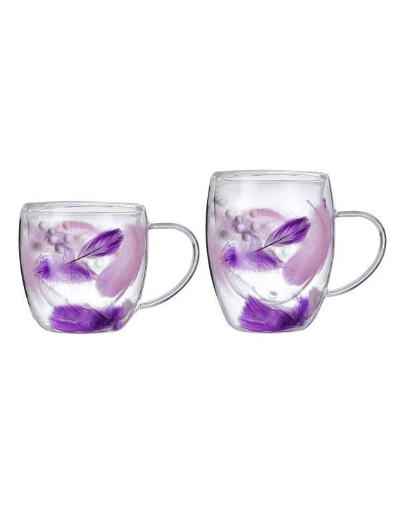 Dvoustěnný skleněný hrnek na kávu 250/350 ml péřový designový hrnek s rukojetí Izolovaný pohodlný úchop proti opaření