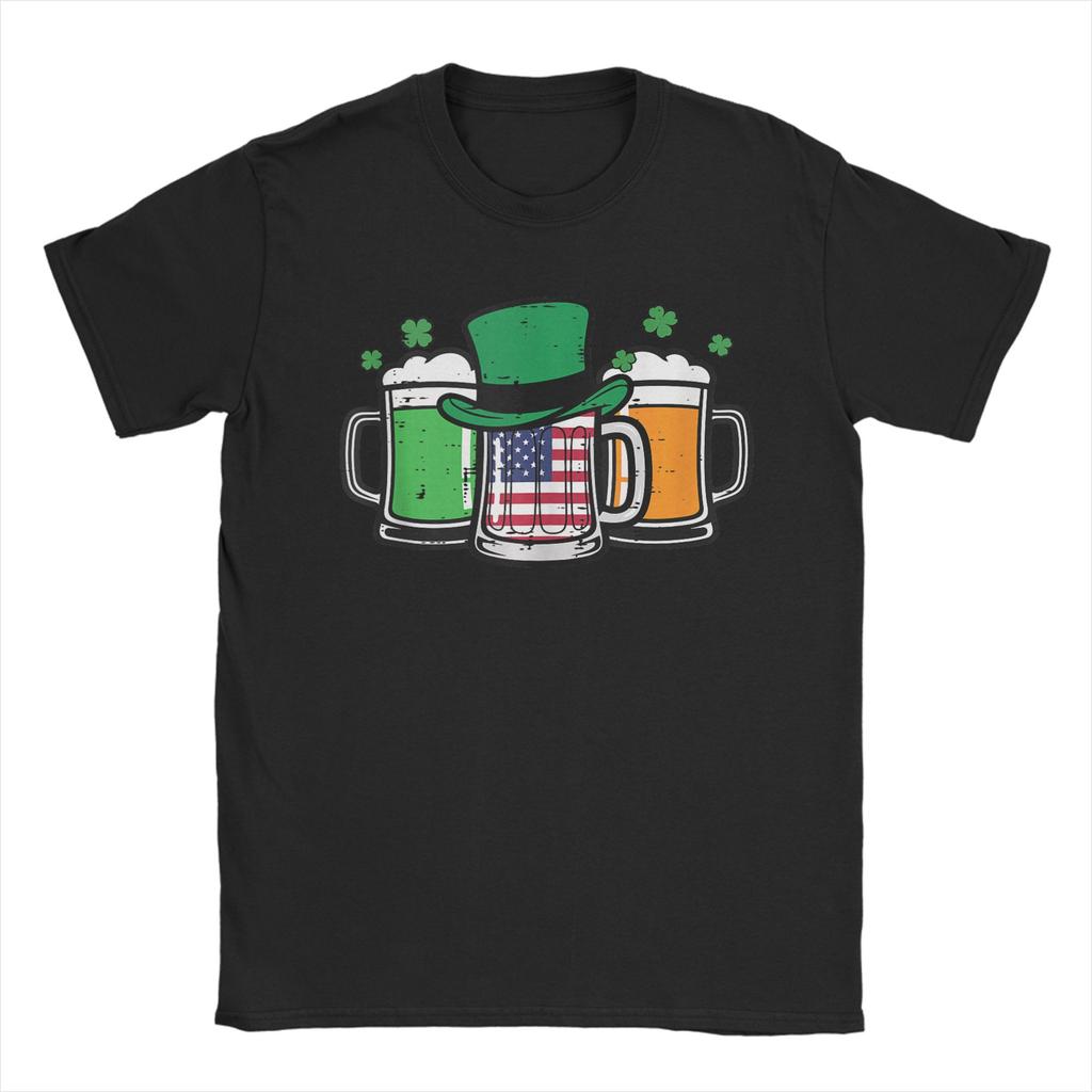 St. Patrick's Day Tasse US-Flagge Saint Pattys Patriotische T-Shirts Unisex Baumwoll-T-Shirt Rundhals-T-Shirts Kurzarm Kleidung Geschenkidee