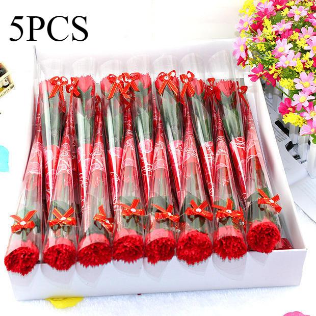 5pcs Carnation Soap Flower Valentine's Day Gift Teacher Day Mother Day Flower Gift Home Party Decor Store Celebration Event Gift