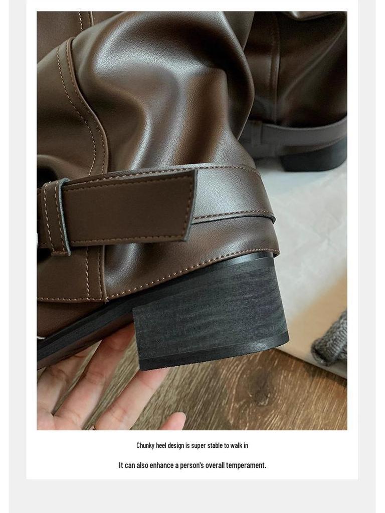 Klobige Plateau Weitschaftige Slouchy Stiefeletten - Echtes Leder Damen Herbst/Winter Stil