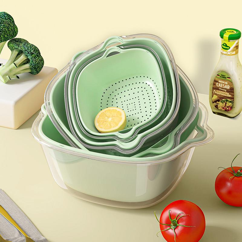 Double Layered Vegetable Washing Basin, Drainage Basket,eight Piece Set, Kitchen, Living Room, Fruit Washing Tray,plastic Basket