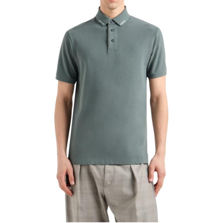 Emporio Armani Solid Color Jacquard Logo Short Sleeve Polo Shirt Men tops Green EM001081-AF10497-U9083