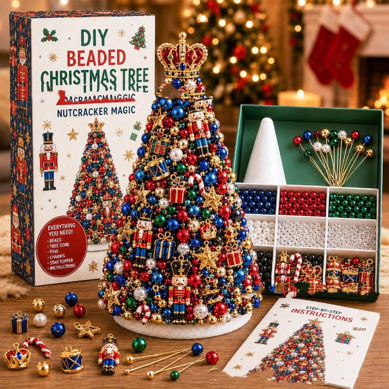 Kit Albero di Natale con Perline Fai da Te Stella Educativa Decorazione da Tavolo Albero di Natale in Schiuma Conica Fatto a Mano Decorazione per Festa di Natale Regalo