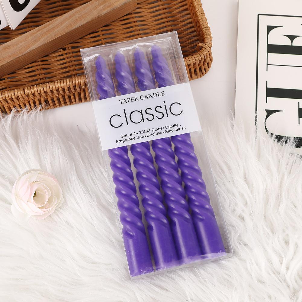 Bougie Tige Longue Filetée Colorée Européenne pour Ménage Mariage Non Romantique Classique Spirale Bougeoir Tige Cire