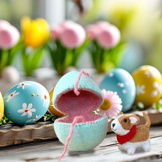 Surprise Easter Egg from Wool Felt Handmade Felted Easter Egg with Small Animals Hidden Inside Easter Basket Stuffer for Home Decor