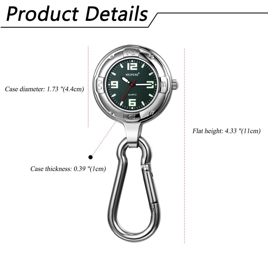 Uhr Schlüsselanhänger Clip Karabiner Uhr Taschenuhr Analog Wasserdicht Klettern Taschenhalter Silber Grün Modisches Accessoire Herrn Damen