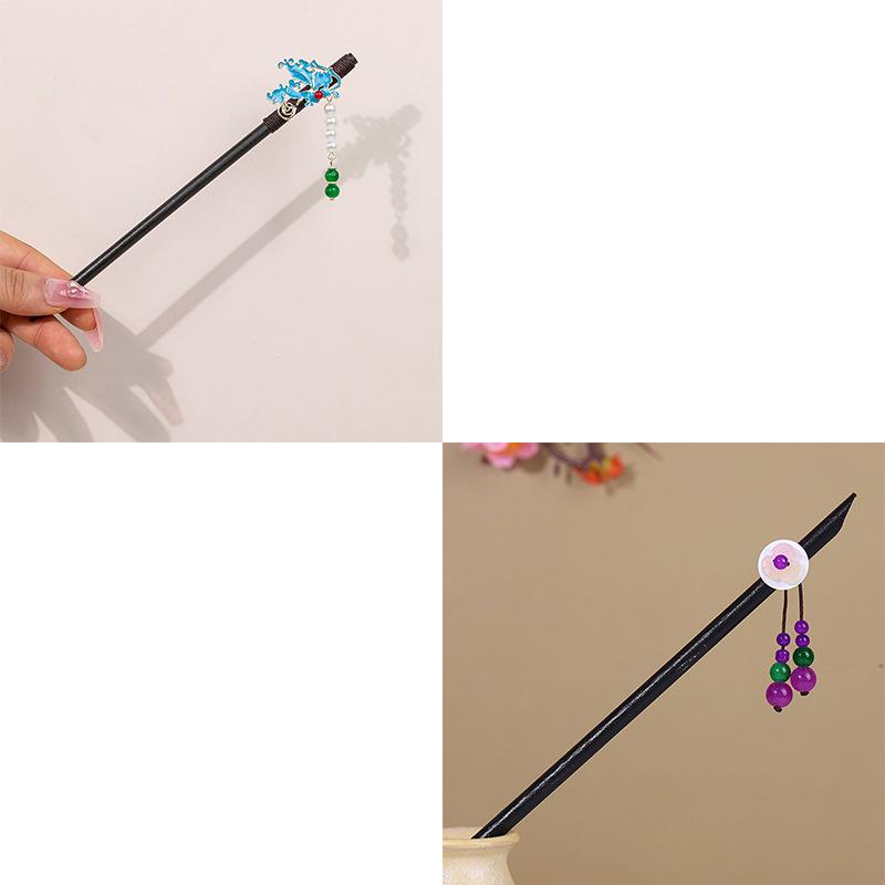Ancient-Style Wooden Hairpins with Tassels - Chinese Hanfu Hair Accessories for Women