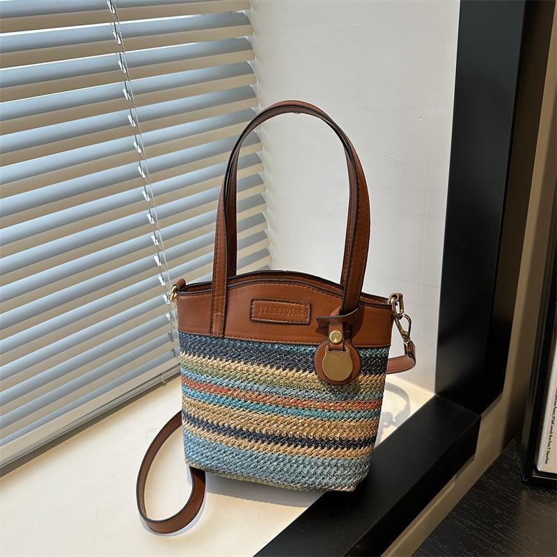 Woven Straw Crossbody Phone Bag for Women Rainbow Color Shoulder Purse S