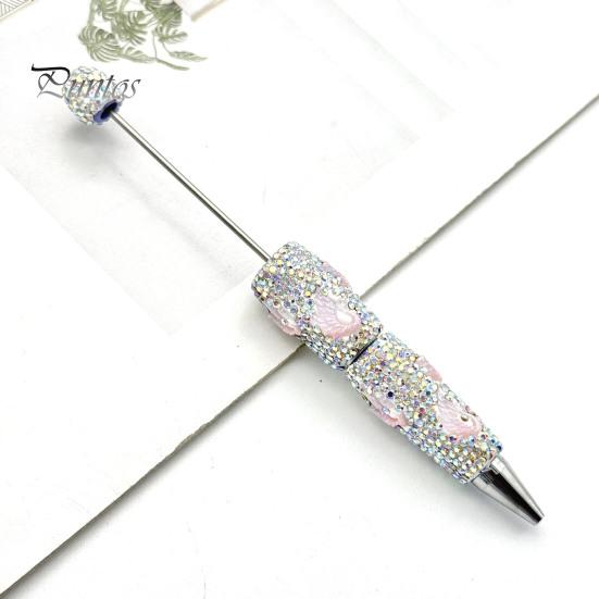 Fun Glowing Writing Tool DIY Glow-in-the-Dark Diamond Beaded Pen, Rhinestone Ballpoint Pens with Cartoon Charms, Cute Glitter Creative Gift Pen Tools