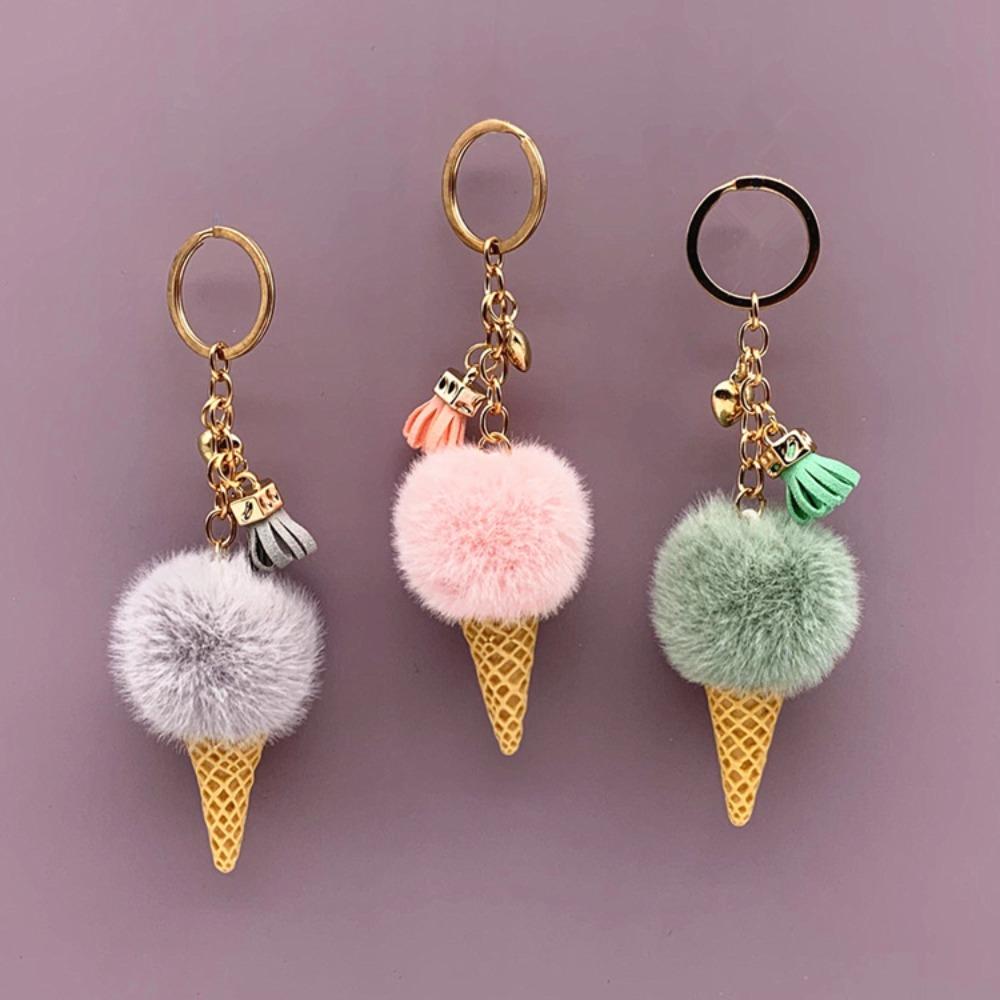 Ice Cream Keychain Cute Bag Cartoon Plush Pendant Cone Car Key Chain Ring Hairball Creative Gift
