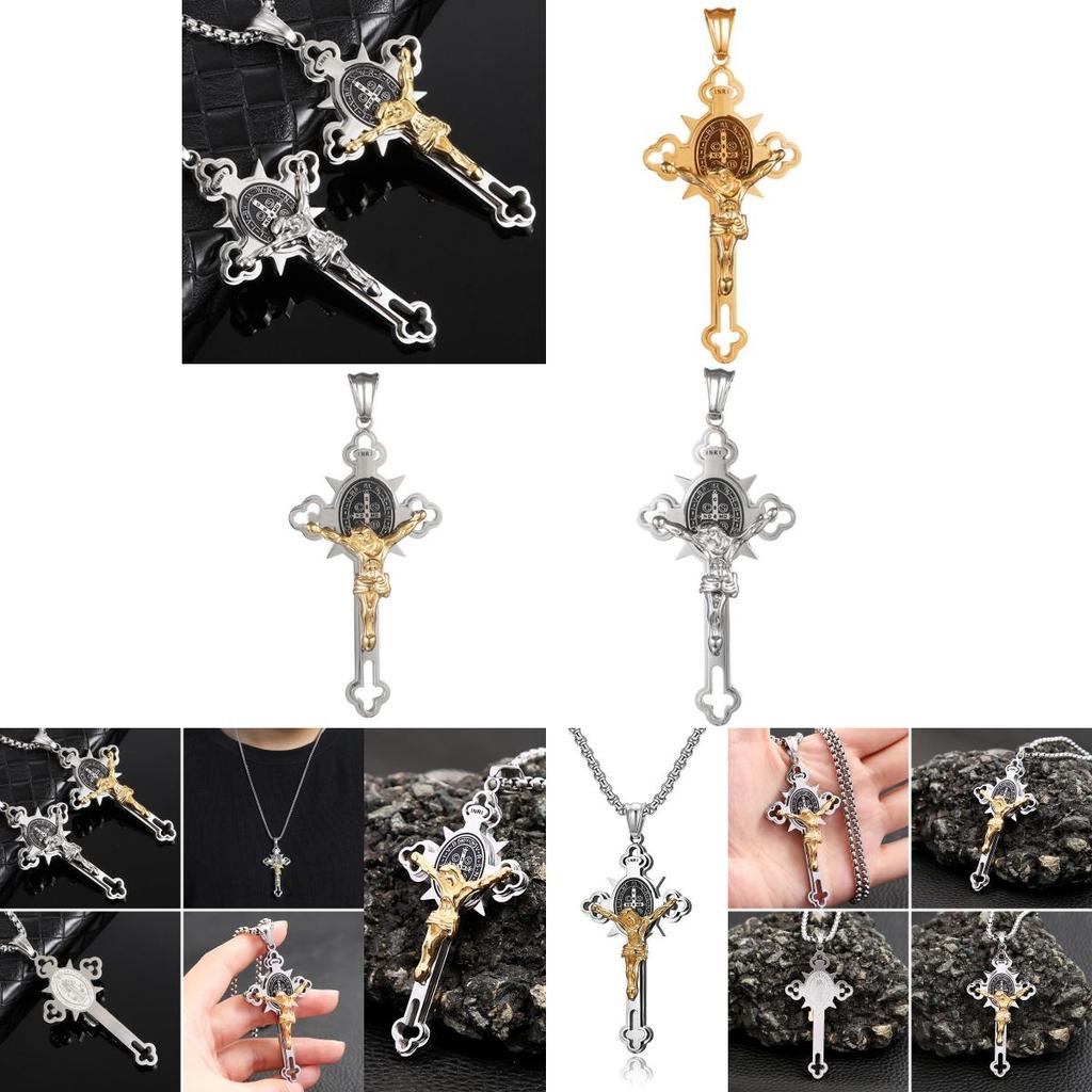 Pandantiv Colier Cruce din Oțel Inoxidabil Vintage cu Lanț