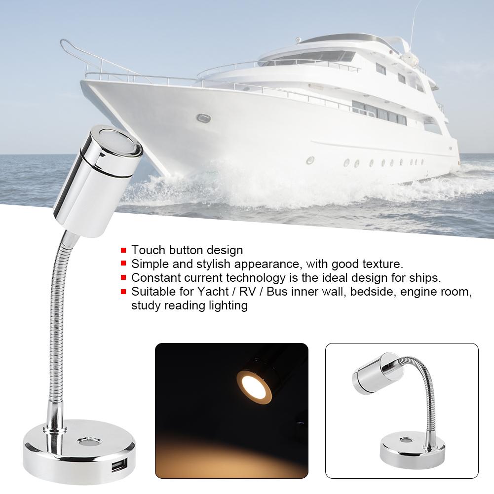 12VDC 1500LM LED Reading Light Rotation Adjustable Marine Car Table Lamp with USB Charging Interface