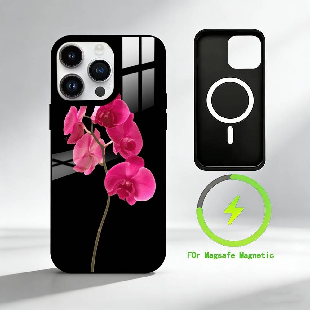 R-Realistic flowers Phone Case For iPhone 17 16 15 14 13 12 Pro Max Plus for Mirror Wireless Magnetic Cover