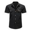 Mens Solid Color Turn Down Collar Double Pocket Short Sleeve Casual Work Shirt