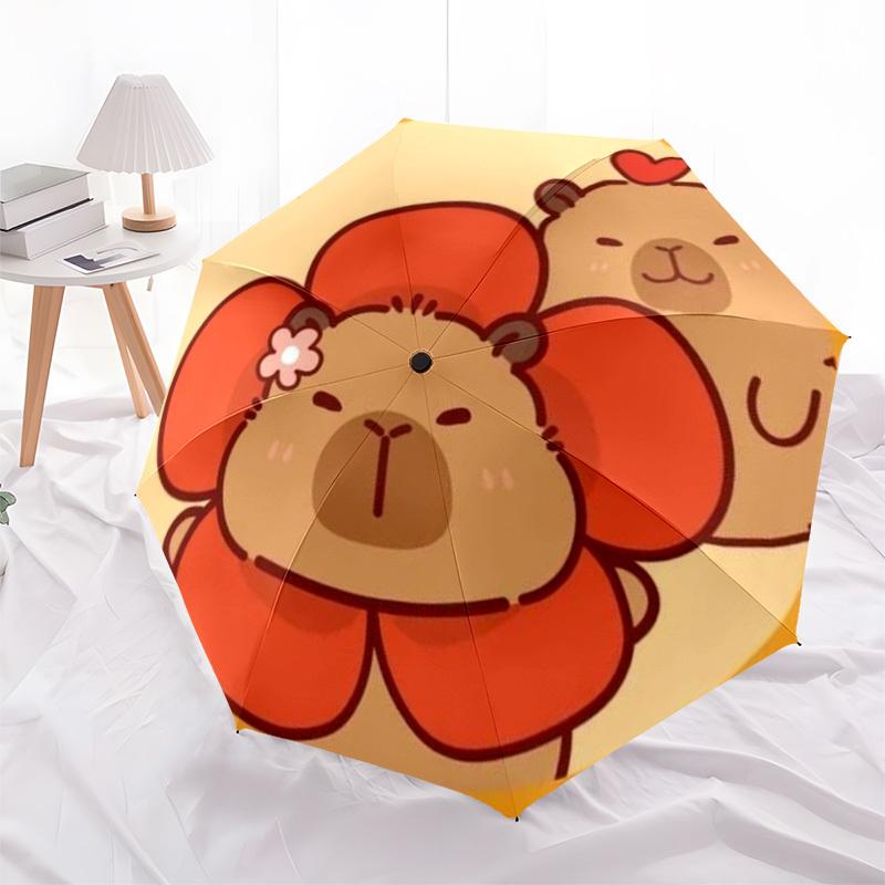 1pc Flower Capybara Automatic Open/Close Umbrella, Folding Compact Umbrella with Lightweight Design for Women/Men yy251011052