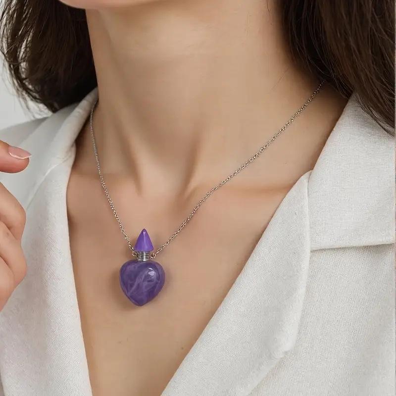Natural Rose Quartz Crystal Heart Aromatherapy Pendant Bottle