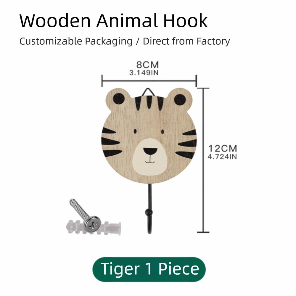 Hickory Wood Animal Hook Cute Design Wall-Mounted Hook Decoration Key Hanging Hook  Wardrobe