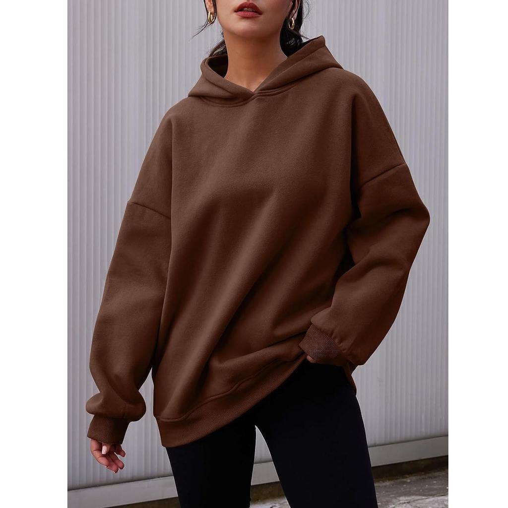 Women's Hooded Pullover Sweatshirt Solid Color Oversized Loose Casual Fleece Sweatshirt
