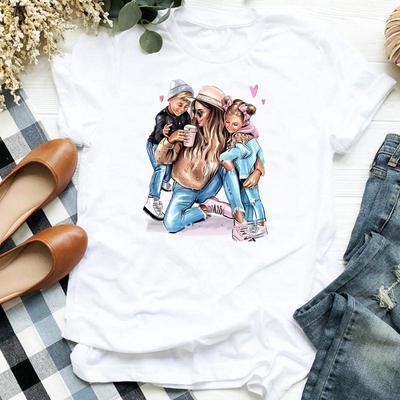 Women's Fashion Happy Time Mom Mother Cartoon Trend Tshirt Print Tee Top Summer Short Sleeve Woman Female Basic T Clothing Graphic T-shirts