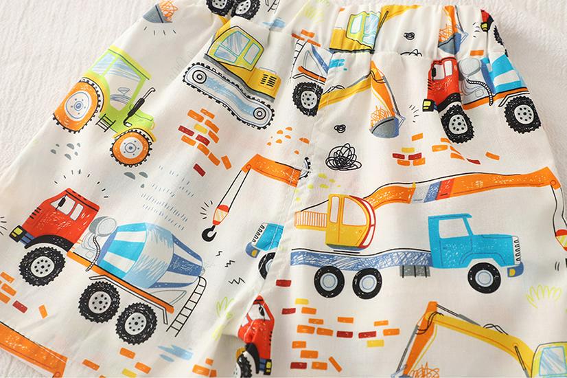 Boys' Cartoon Excavator Summer Shirt & Shorts Set - Trendy 2026 Thin Short Sleeve Outfit for Baby Boys