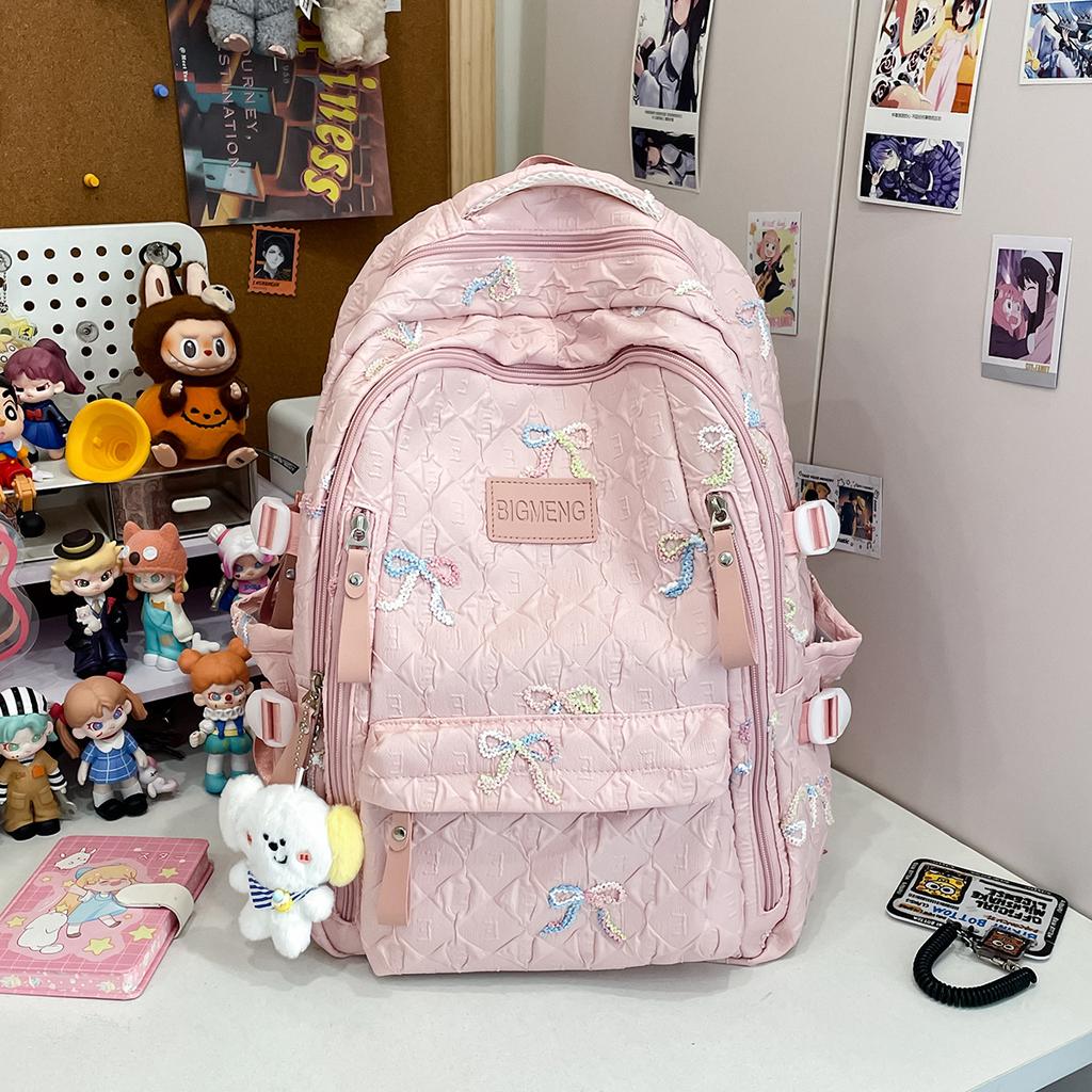 Small fresh schoolbag female cute college student backpack high value bow junior high school student versatile large capacity backpack