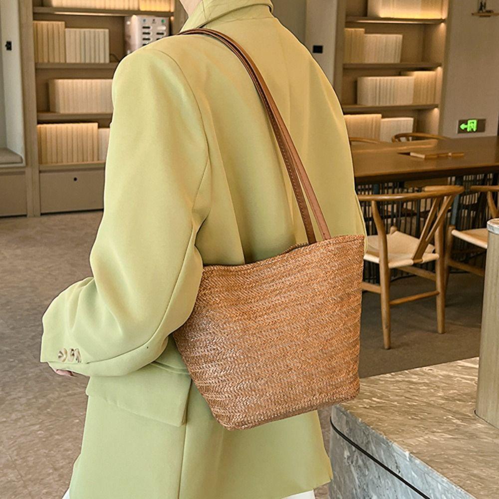 Summer Beach Totes Bag INS Style Women Handbags Casual Straw Bucket Bag  Girls